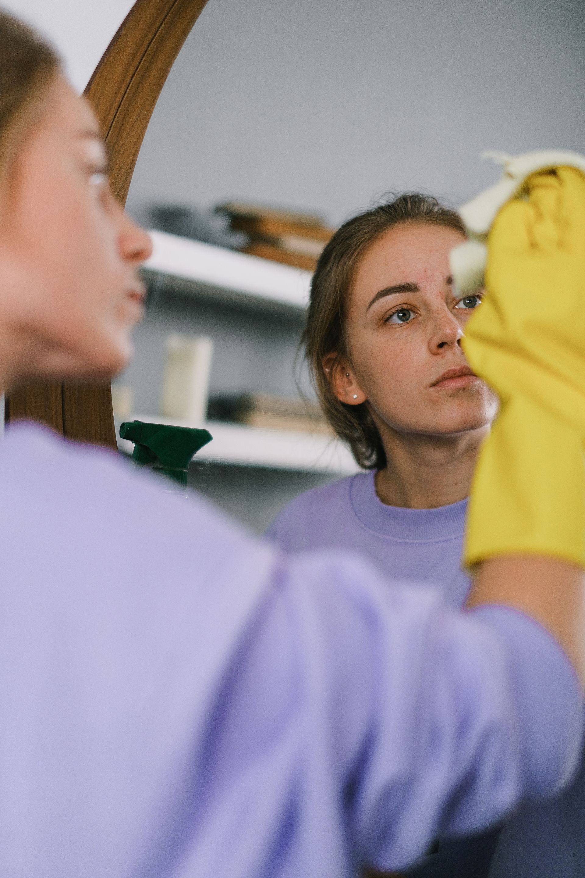 Cleaner at work in a bright home